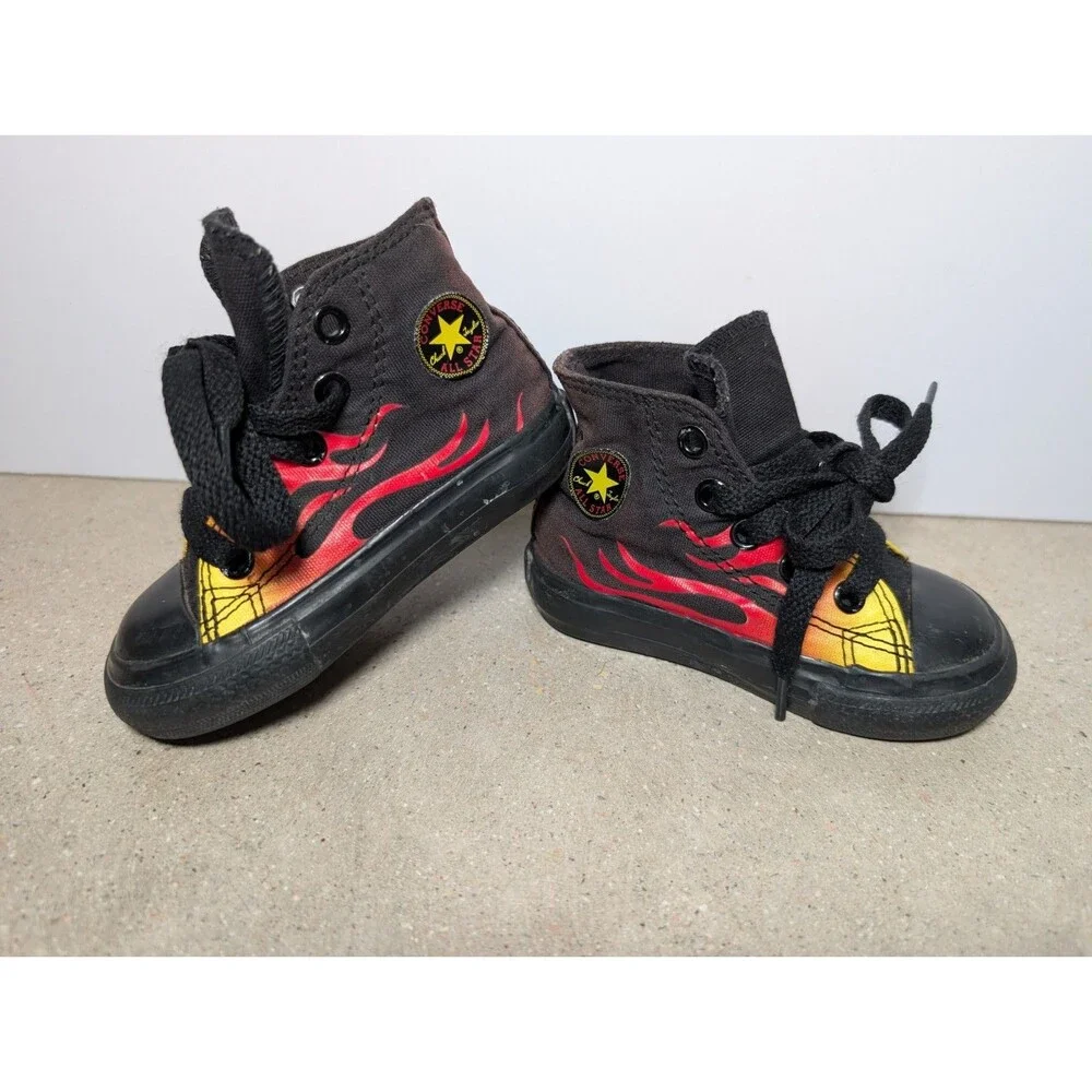 Converse Chuck Taylor All Star Hi Flames Fire Black Toddler Shoes Size 4T